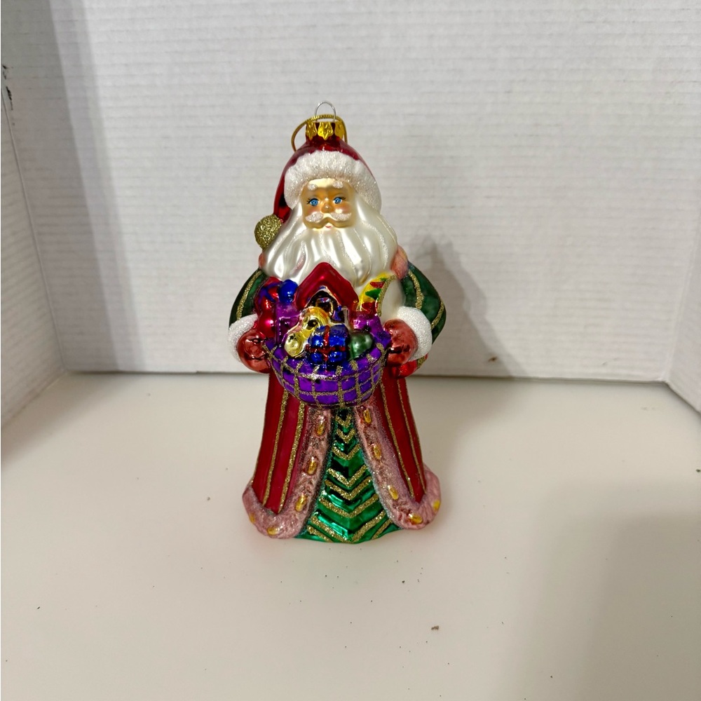 Vintage Santa Claus Holding Bag Full Of Presents Hand Blown Glass Ornament 8"